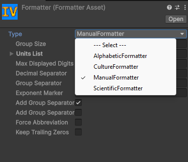 FormatterAsset inspector