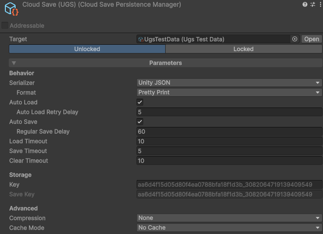 Cloud Save (UGS) manager inspector