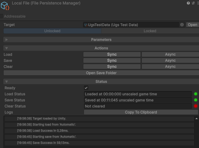 Manager status and logs in the inspector
