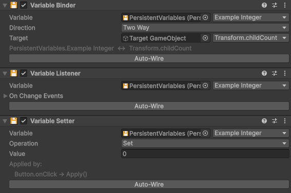 Variable components in the inspector