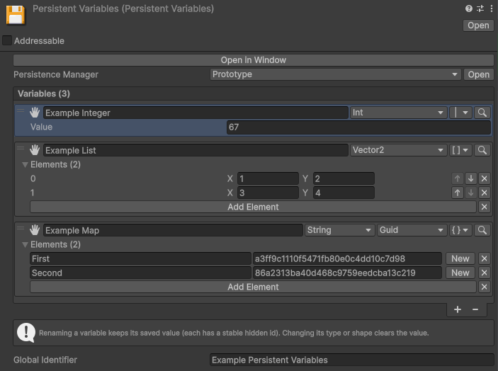 Persistent Variables inspector