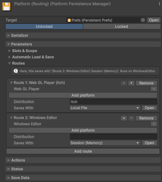 The Platform (Routing) manager with several routes